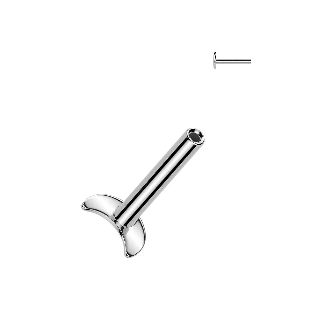 Titanium Threadless Push In Convex Crescent Moon Base Labret Stud Pin - Image 2