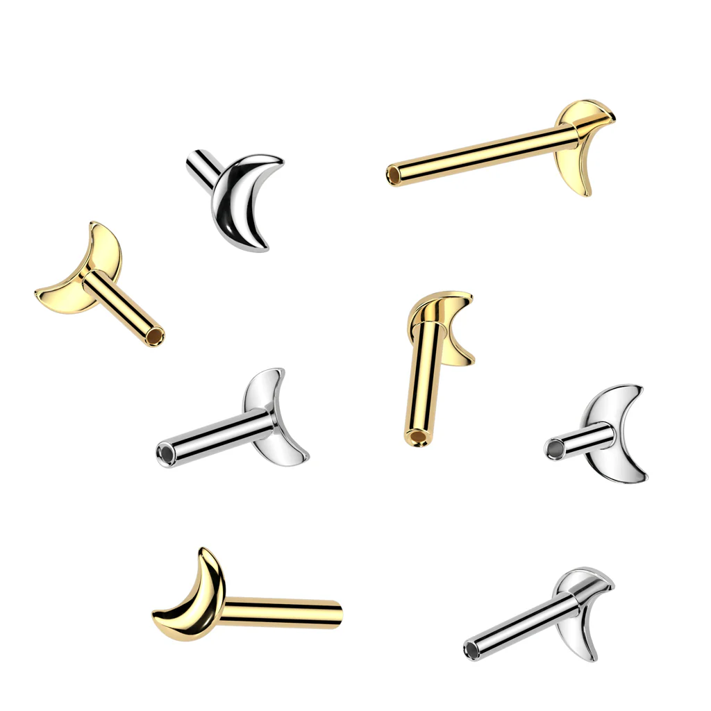 Titanium Threadless Push In Convex Crescent Moon Base Labret Stud Pin - Image 3