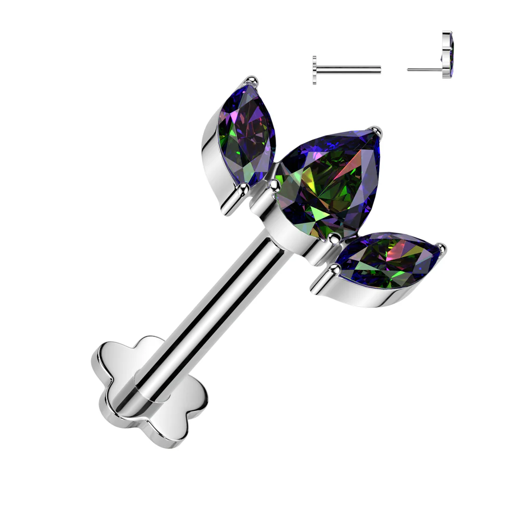 Titanium Threadless Push in Pear CZ Flower Base Labret Cartilage - Image 3