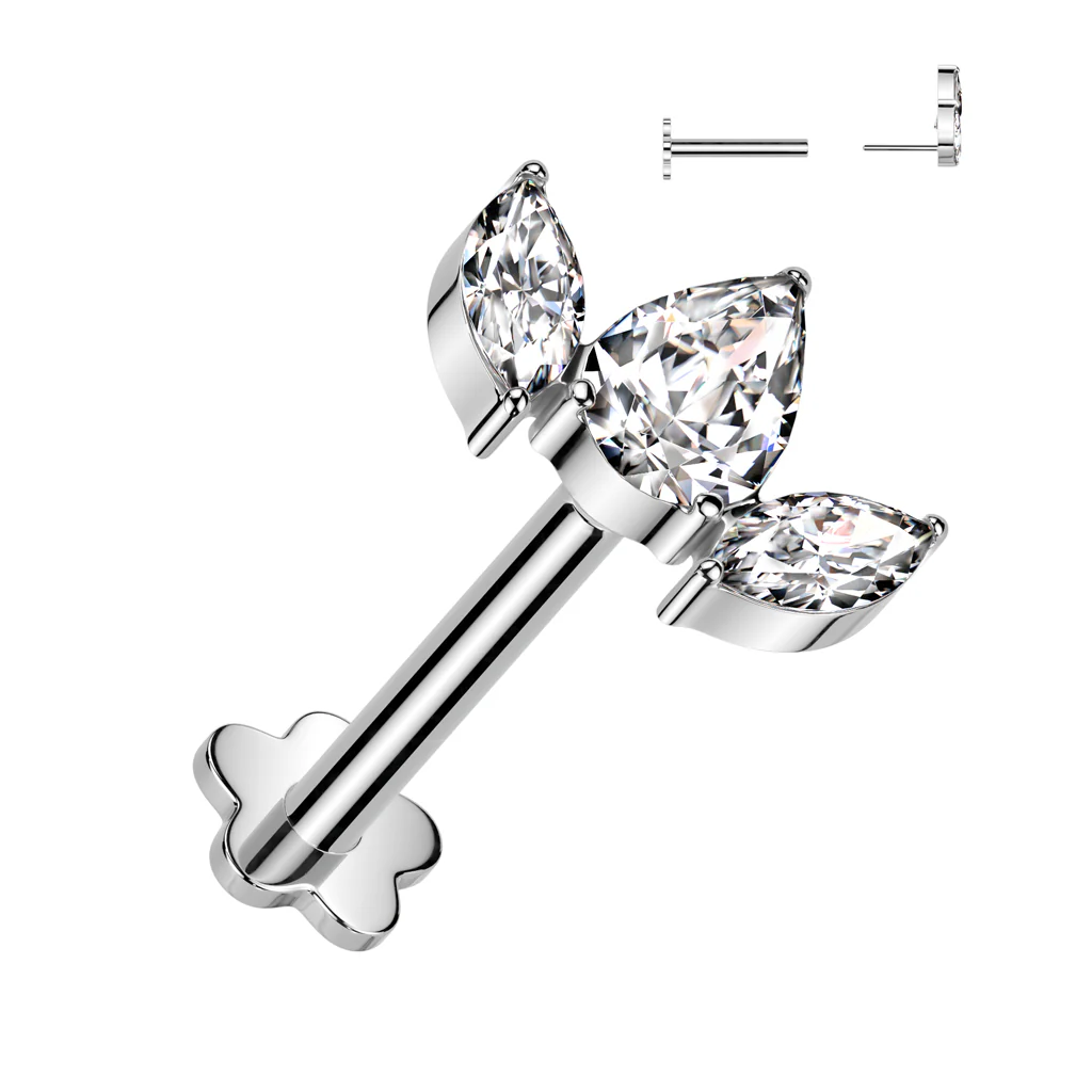 Titanium Threadless Push in Pear CZ Flower Base Labret Cartilage - Image 4