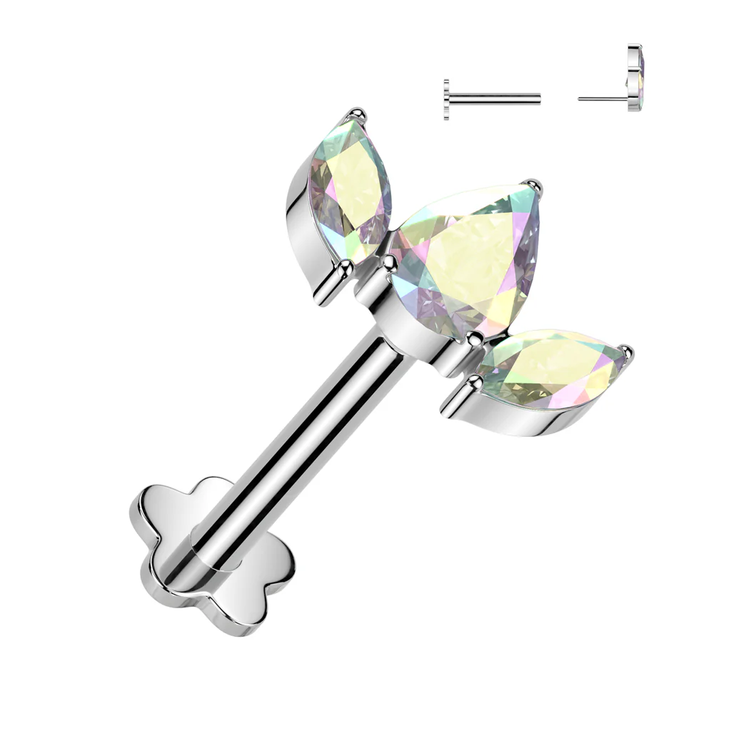 Titanium Threadless Push in Pear CZ Flower Base Labret Cartilage - Image 5