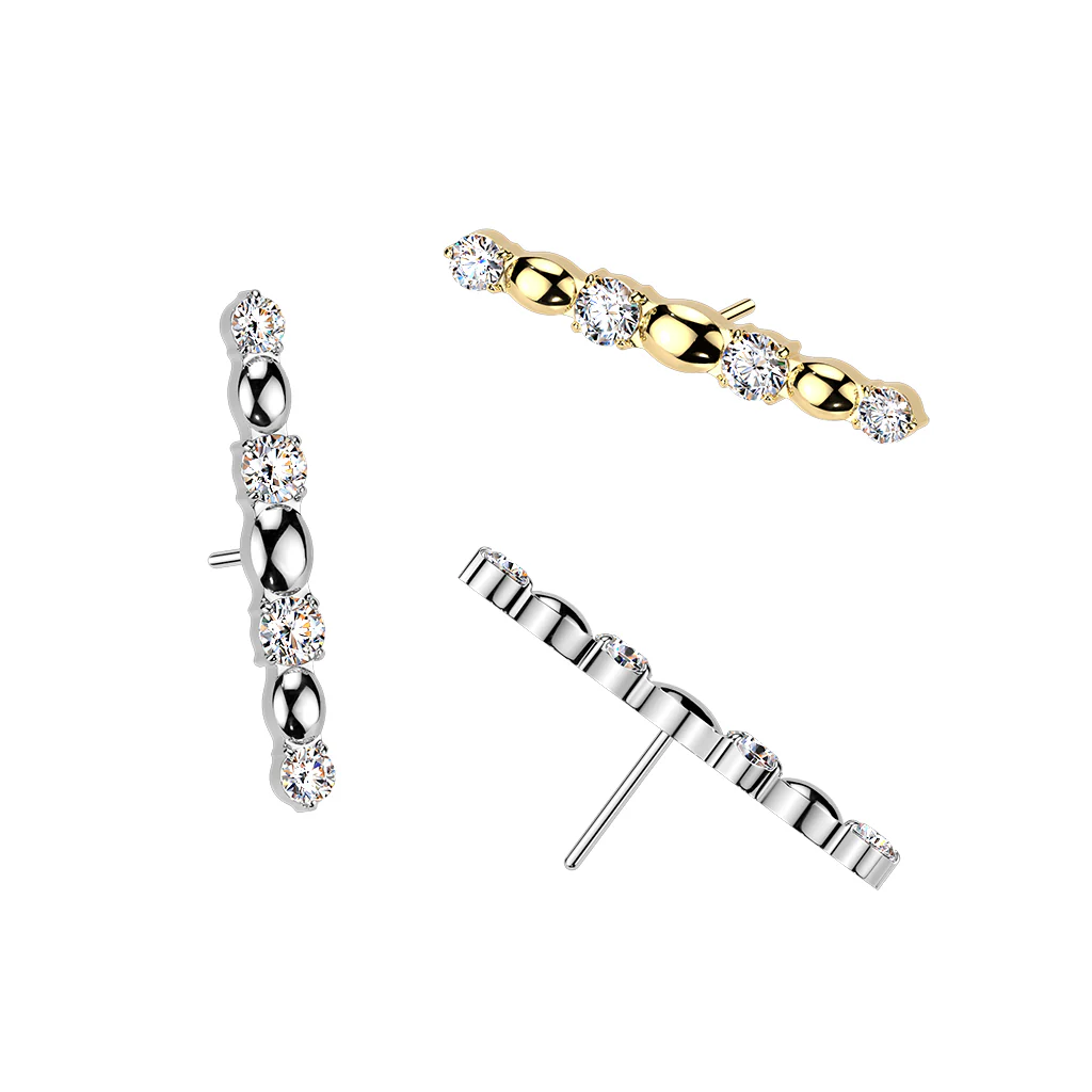 Titanium Threadless Push In CZ & Oval Bead Long Bar Top Tragus - Image 5