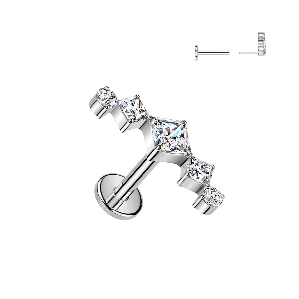 Titanium Threadless Push in Diamond CZ Fan Top Labret Cartilage - Image 3
