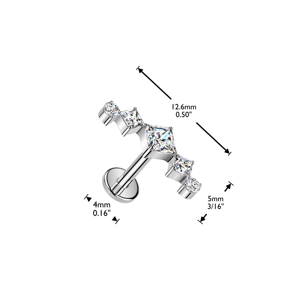 Titanium Threadless Push in Diamond CZ Fan Top Labret Cartilage - Image 4