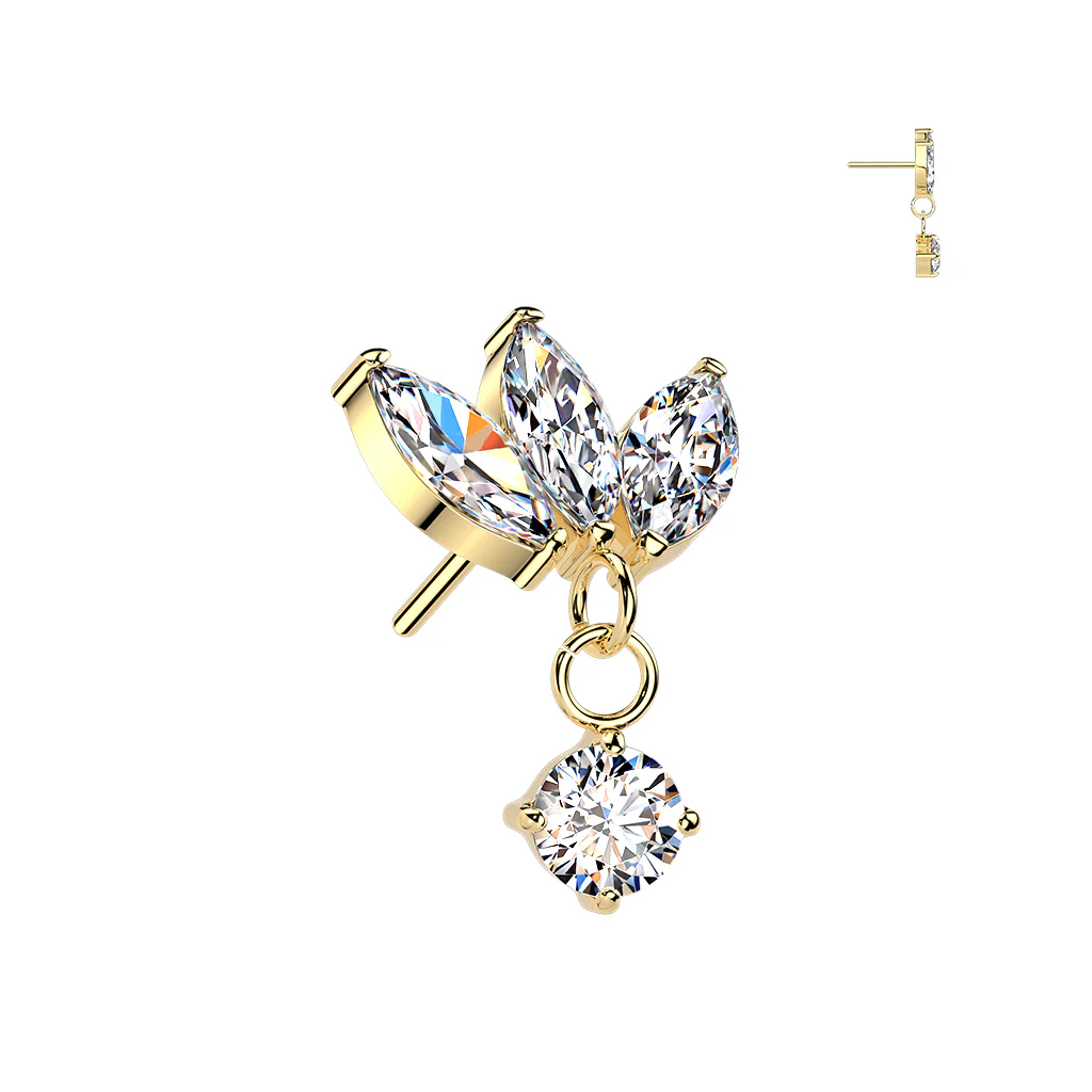 Titanium Threadless Push In Floating Convex Base Marquise CZ Top Only