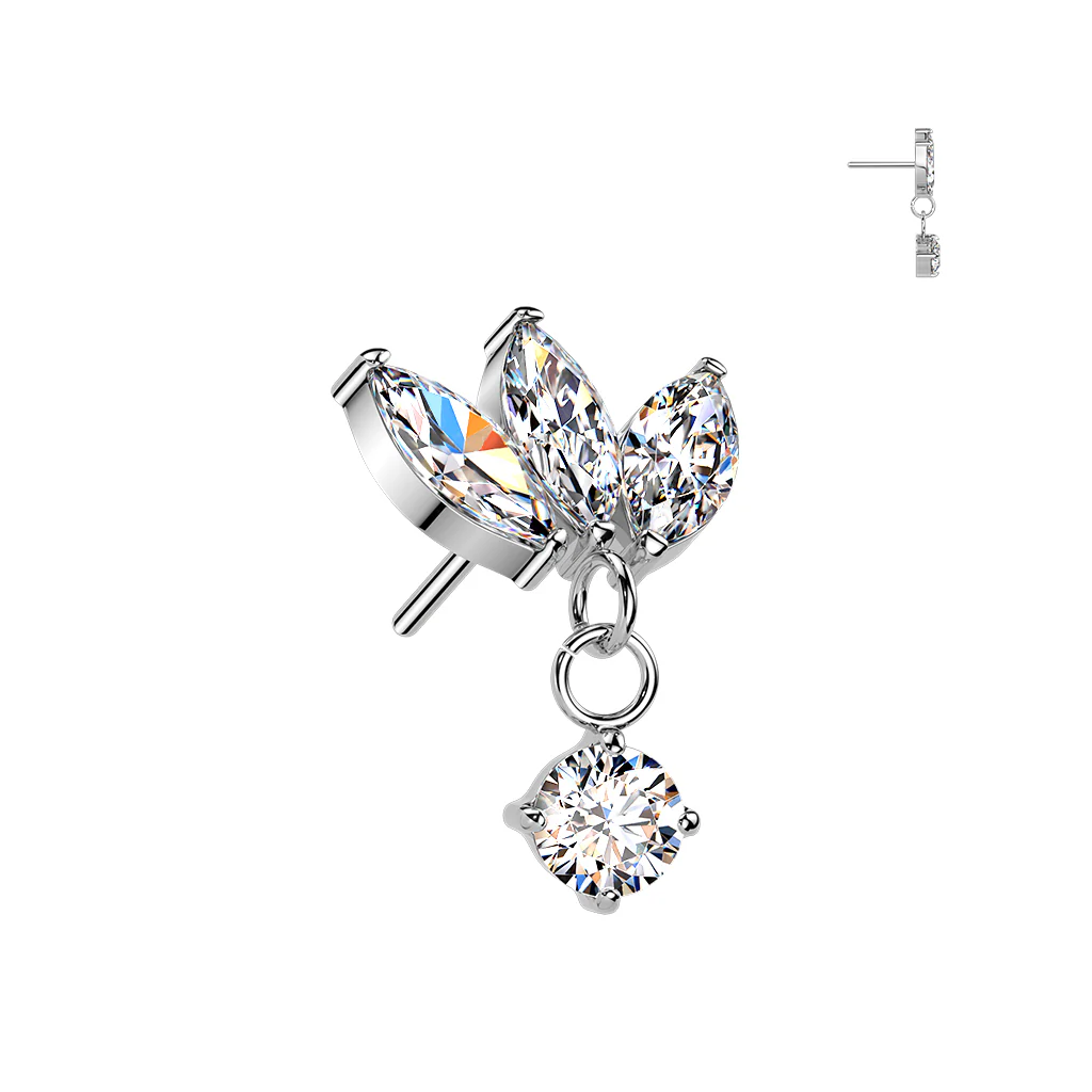 Titanium Threadless Push In Floating Convex Base Marquise CZ Top Only - Image 3