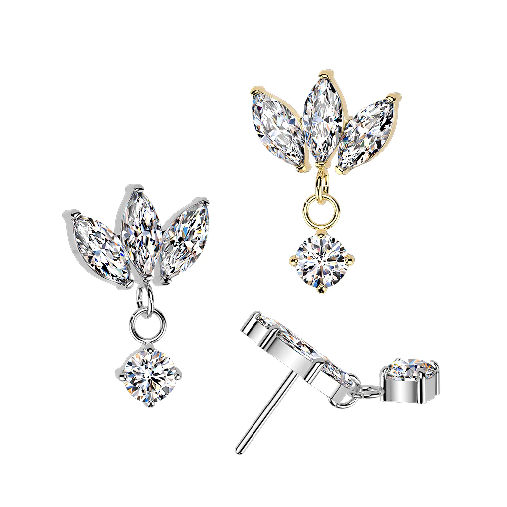 Titanium Threadless Push In Floating Convex Base Marquise CZ Top Only - Image 4