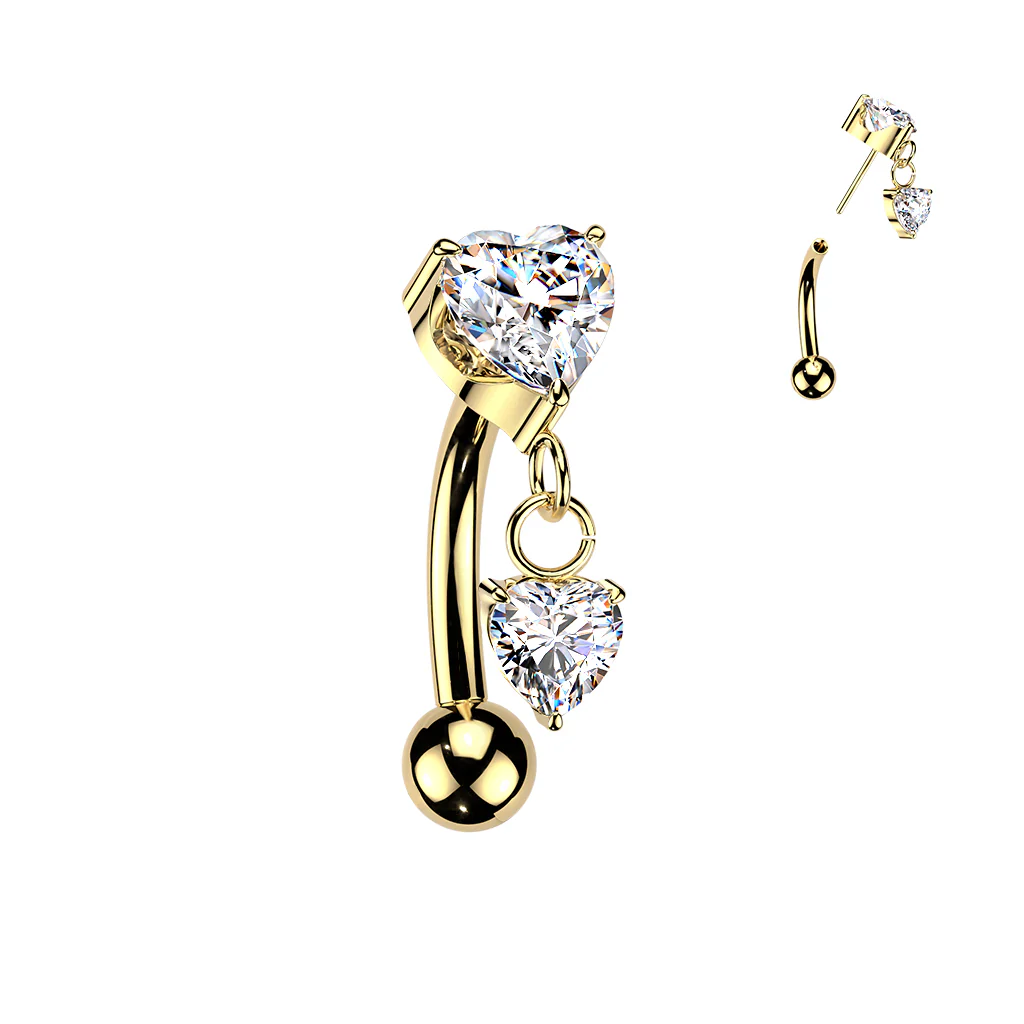 Titanium Threadless Push In Heart CZ Dangle Eyebrow Curved Barbell