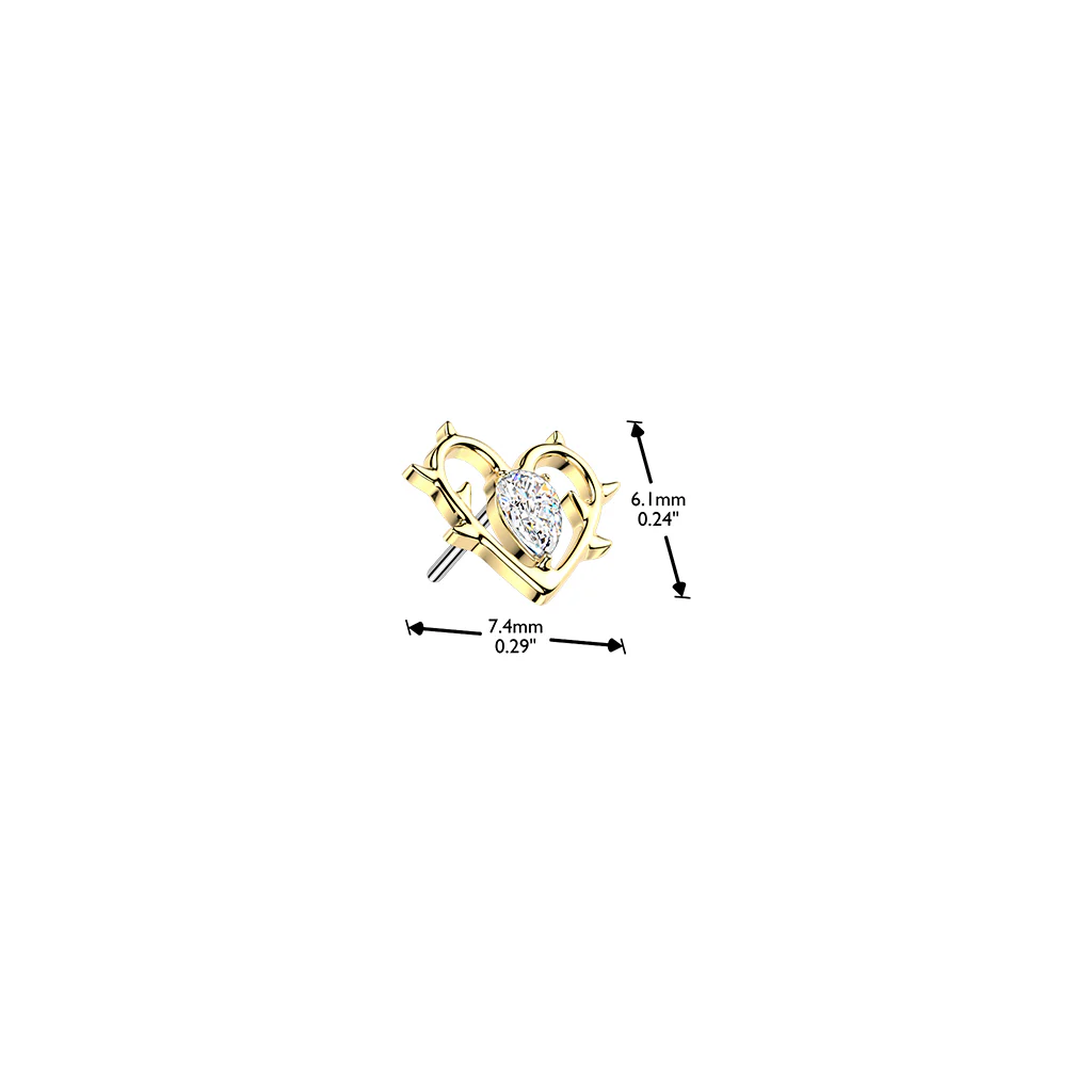 Titanium Threadless Push In Heart & Thorn CZ Replacement For Lip Belly - Image 5