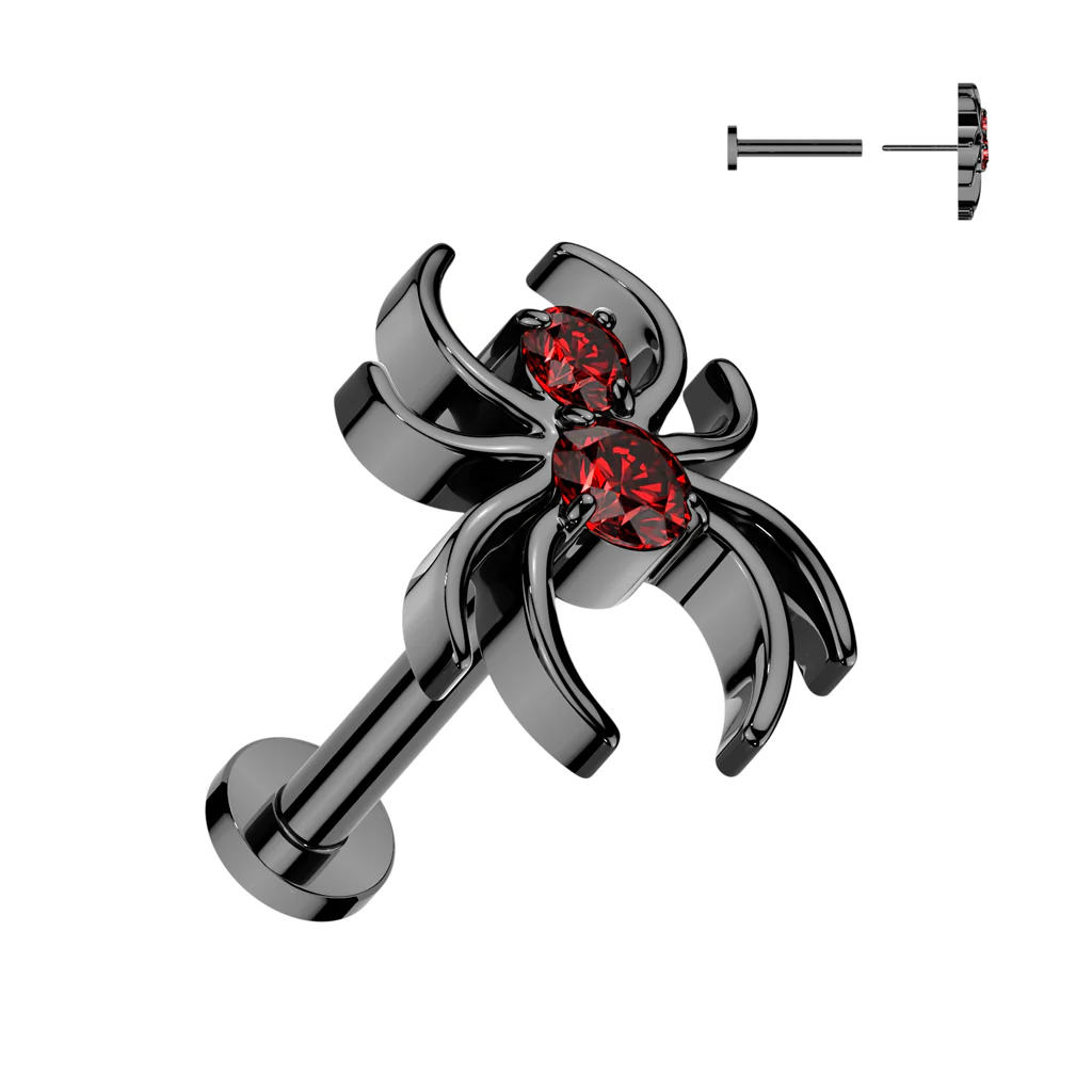 Titanium Threadless Push In Labret With CZ Spider Top Tragus - Image 3