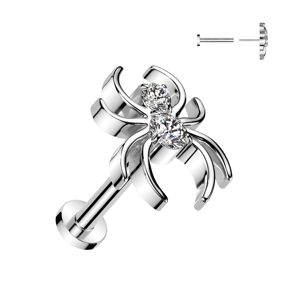 Titanium Threadless Push In Labret With CZ Spider Top Tragus - Image 5