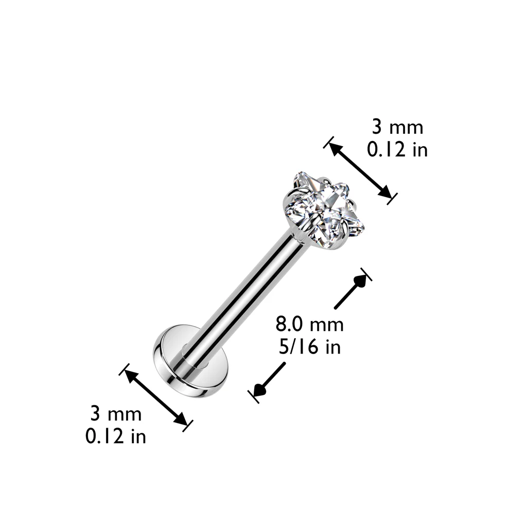 Titanium Threadless Push In Labret With Star CZ Top Tragus - Image 2
