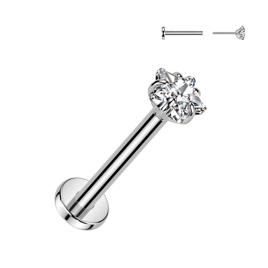 Titanium Threadless Push In Labret With Star CZ Top Tragus - Image 4