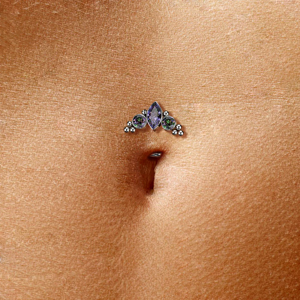 Titanium Threadless Push In Marquise CZ Replacement Top Belly Lip - Image 3