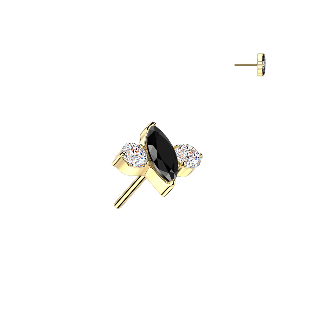 Titanium Threadless Push In Marquise CZ Top For Belly, Lip, Tragus - Image 2