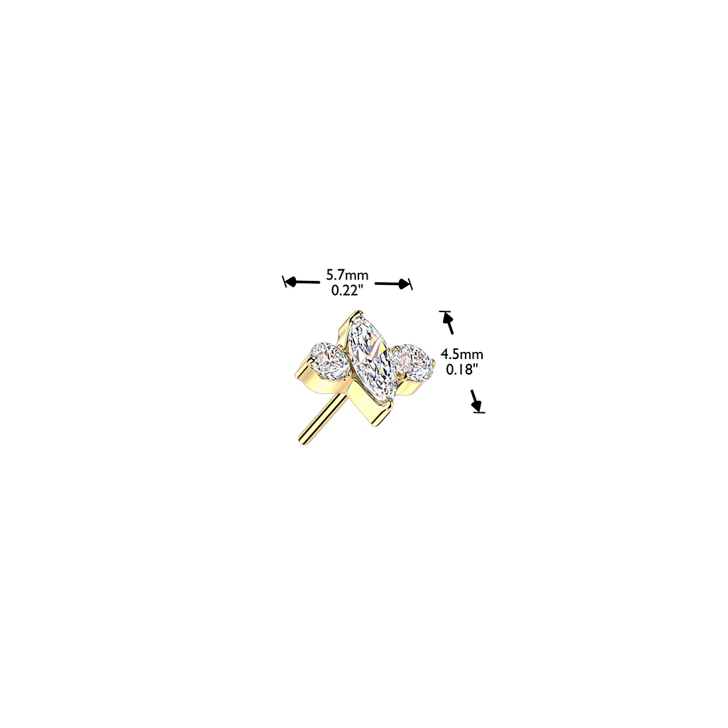 Titanium Threadless Push In Marquise CZ Top For Belly, Lip, Tragus - Image 3