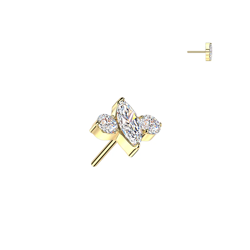 Titanium Threadless Push In Marquise CZ Top For Belly, Lip, Tragus - Image 4