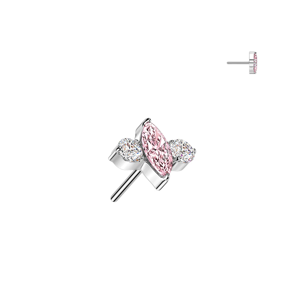Titanium Threadless Push In Marquise CZ Top For Belly, Lip, Tragus - Image 5