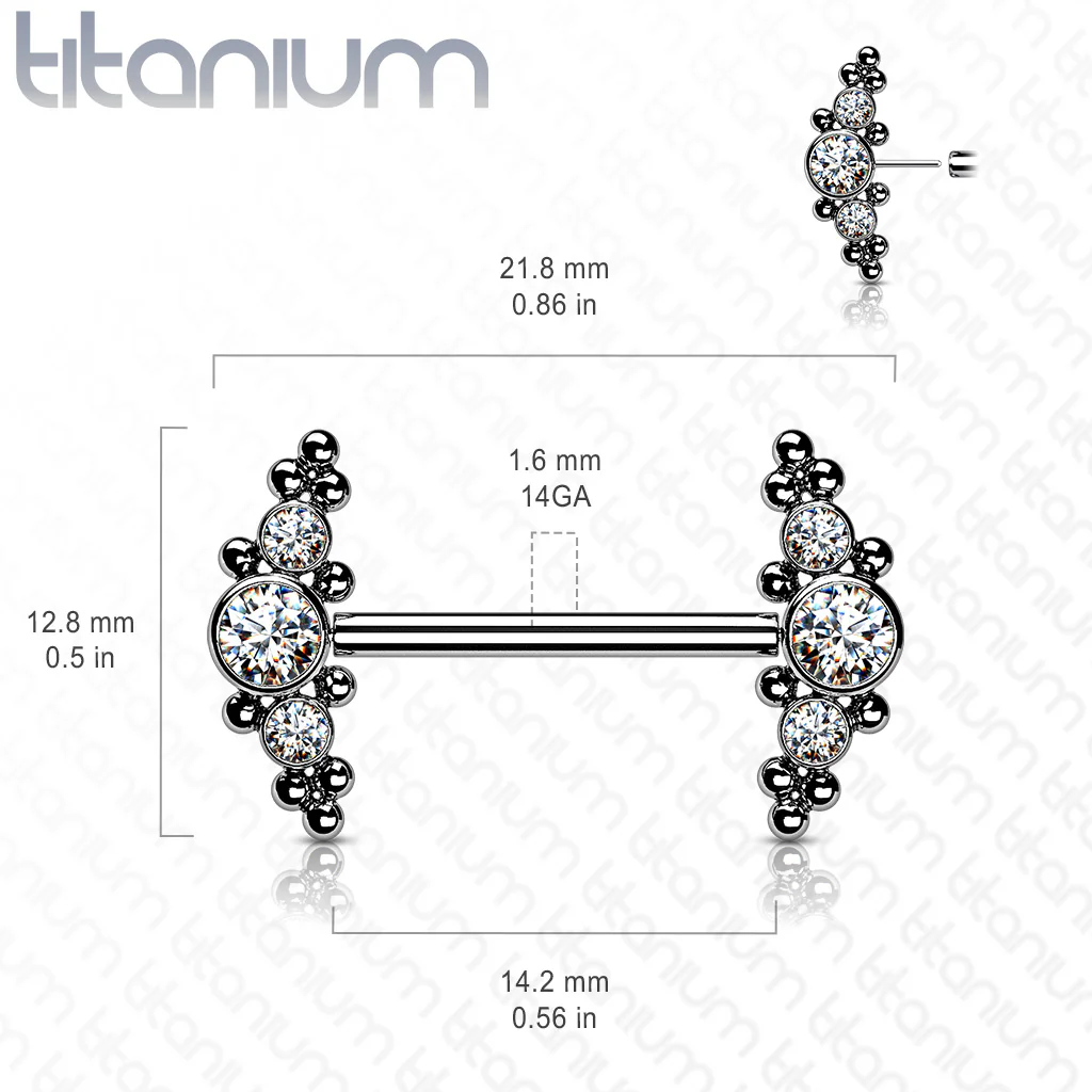Pair Titanium Threadless Push in Nipple Barbell with CZ Cluster - Image 6