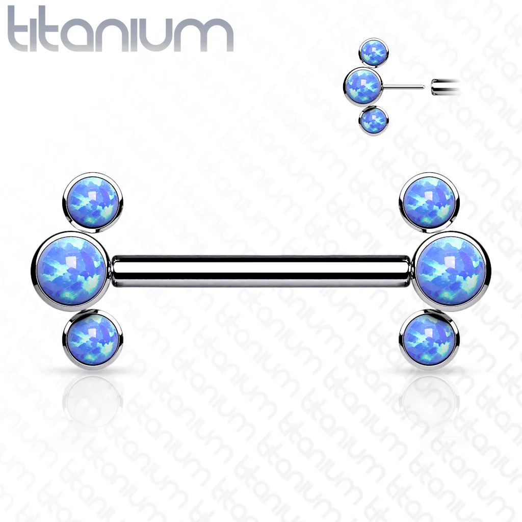 Pair Titanium Threadless Push in Nipple Barbell with Opal - Image 2