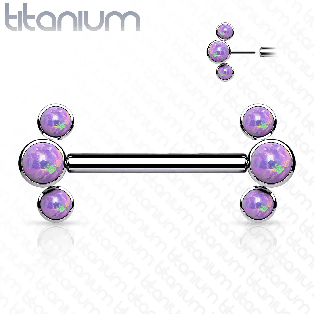 Pair Titanium Threadless Push in Nipple Barbell with Opal - Image 4