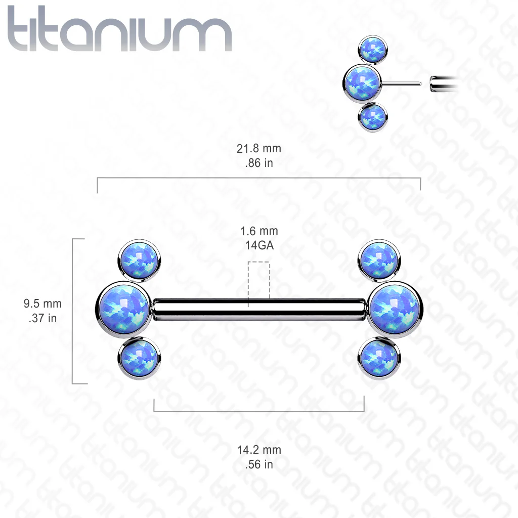 Pair Titanium Threadless Push in Nipple Barbell with Opal - Image 5