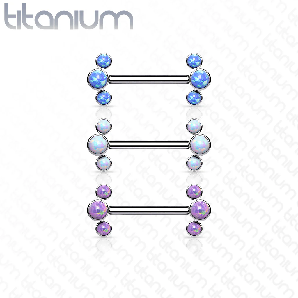 Pair Titanium Threadless Push in Nipple Barbell with Opal - Image 6