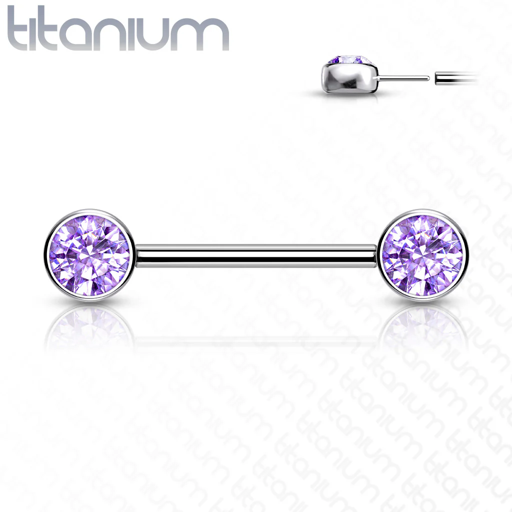 Pair Titanium Threadless Push in Nipple Barbell Front Facing CZ - Image 2