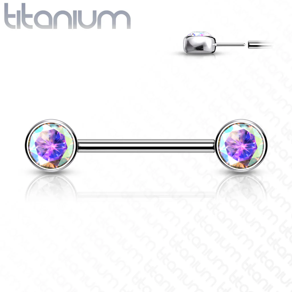 Pair Titanium Threadless Push in Nipple Barbell Front Facing CZ - Image 3