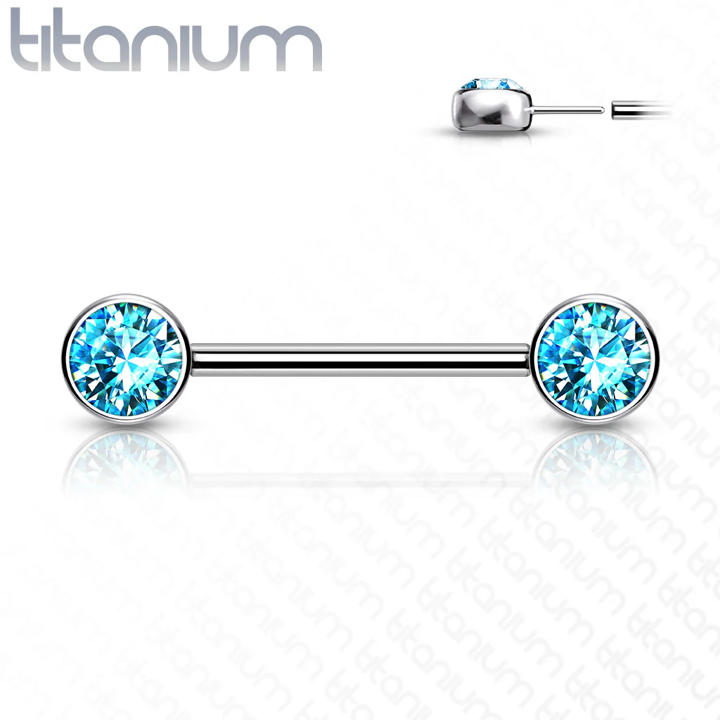 Pair Titanium Threadless Push in Nipple Barbell Front Facing CZ - Image 6