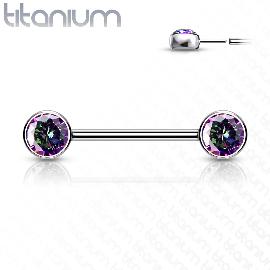Pair Titanium Threadless Push in Nipple Barbell Front Facing CZ - Image 8