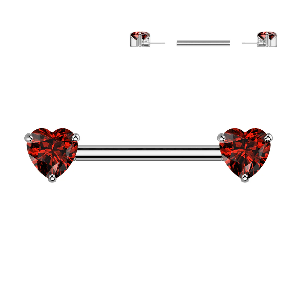 Pair Titanium Threadless Push In Nipple Barbell With Prong Set Heart CZ - Image 4