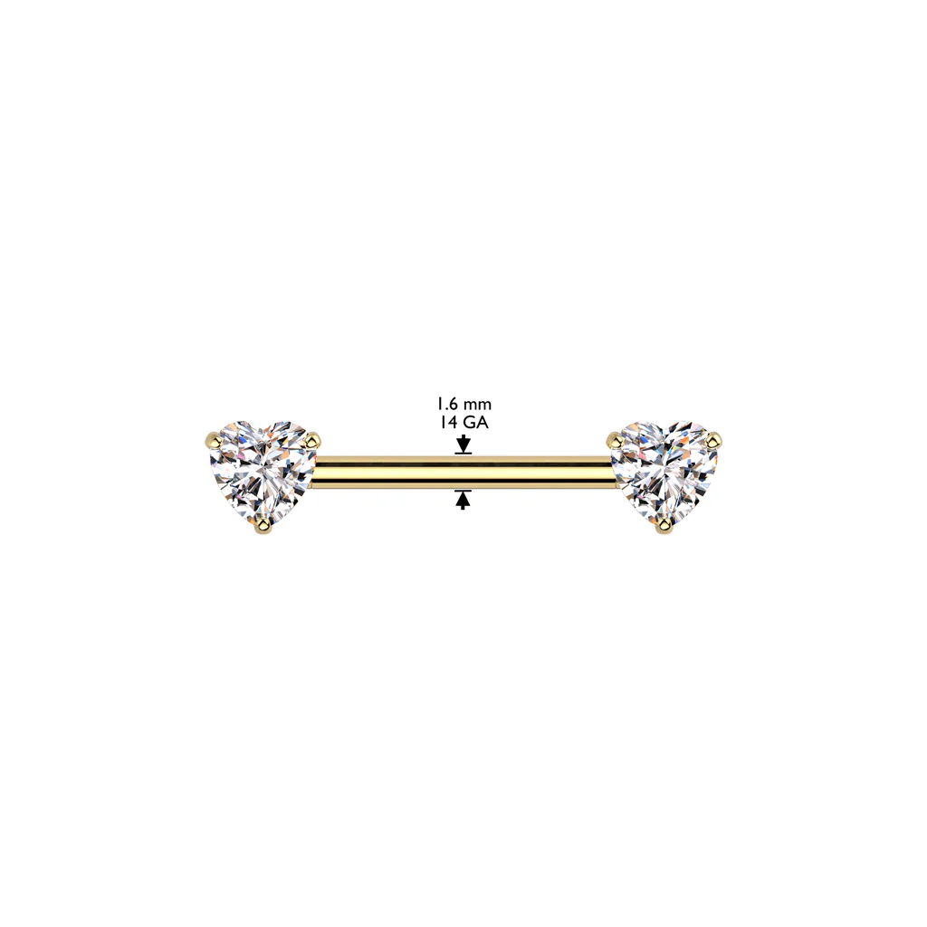 Pair Titanium Threadless Push In Nipple Barbell With Prong Set Heart CZ - Image 5