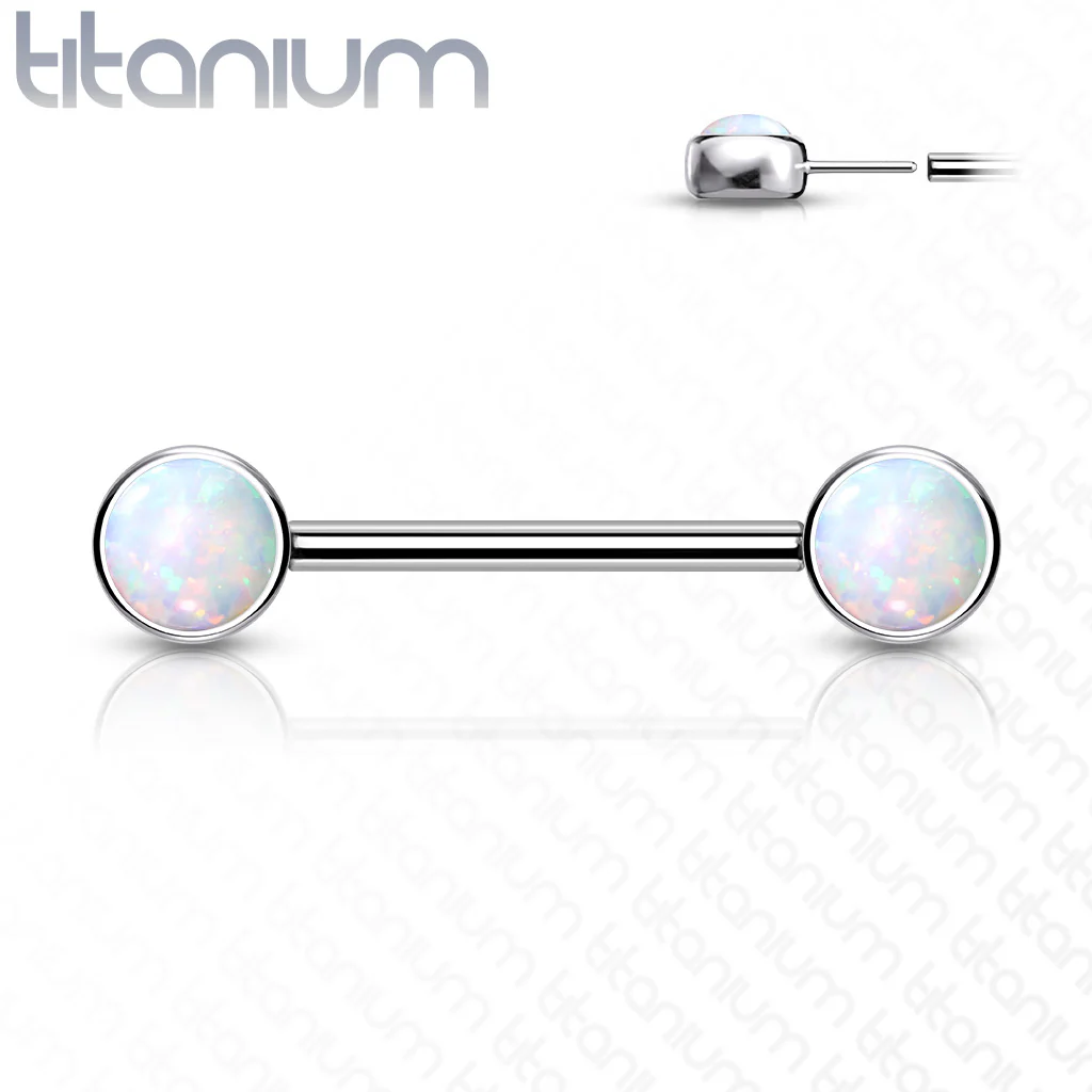 Pair Titanium Threadless Push in Opal Nipple Barbell - Image 3