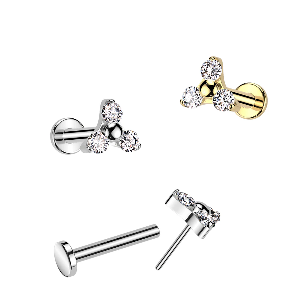 Titanium Threadless Push Labret CZ Trinity Top Ear Cartilage - Image 2