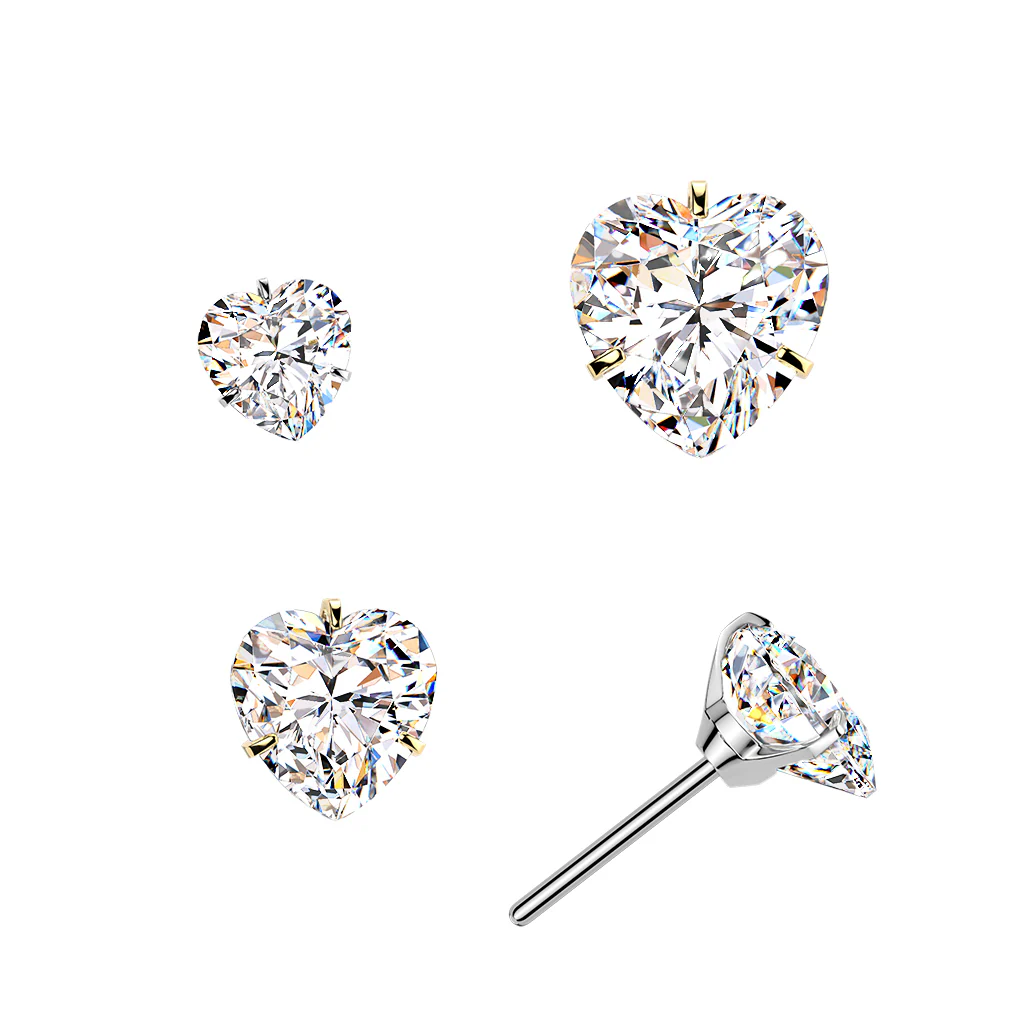 Titanium Threadless Push In Heart Prong Set Moissanite For Belly  Lip Tragus