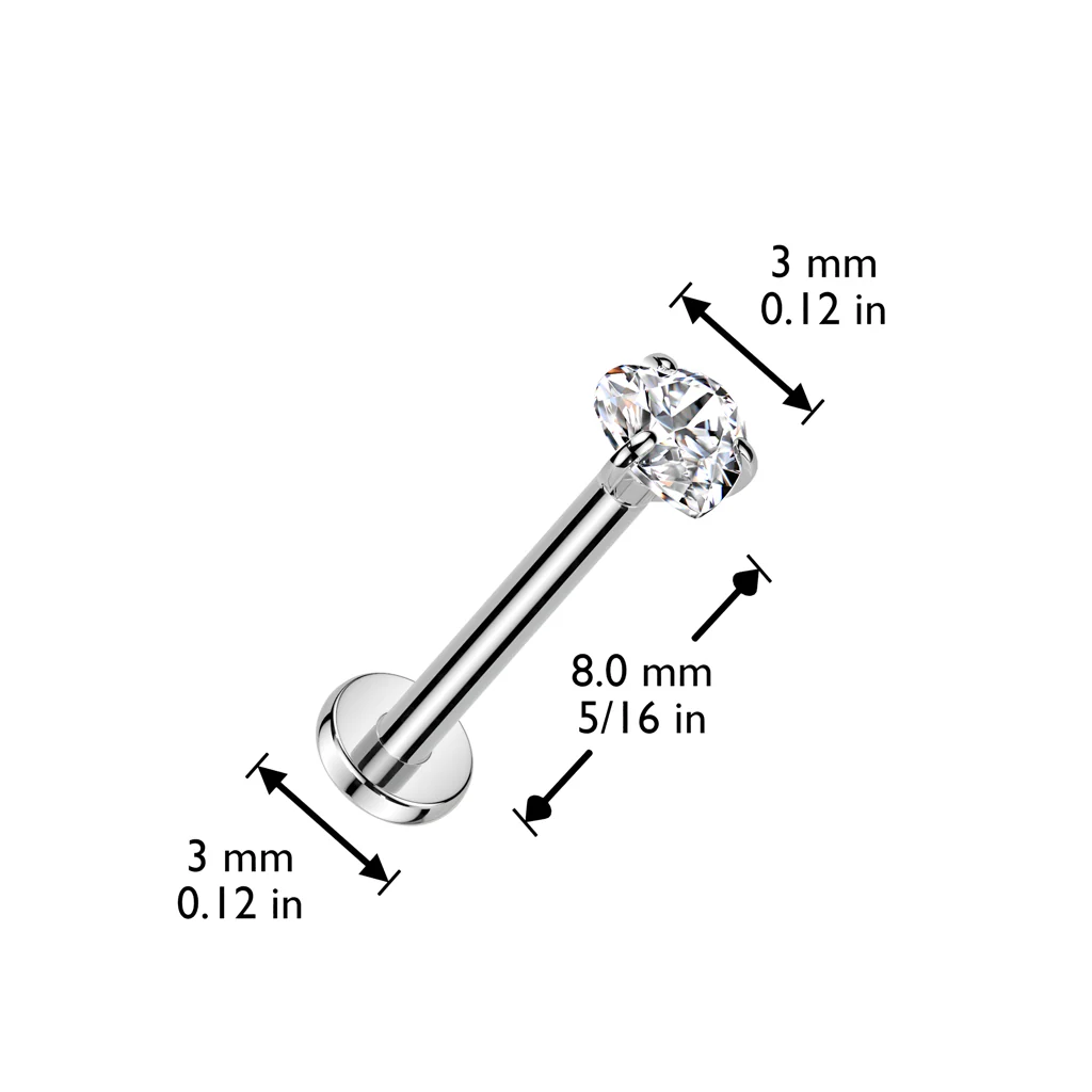 Titanium Threadless Push in Prong Set Heart CZ Top Labret Cartilage - Image 2