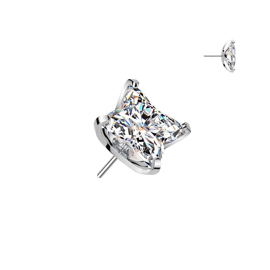 Titanium Threadless Push In Square Flower CZ Top For Ear, Lip - Image 2