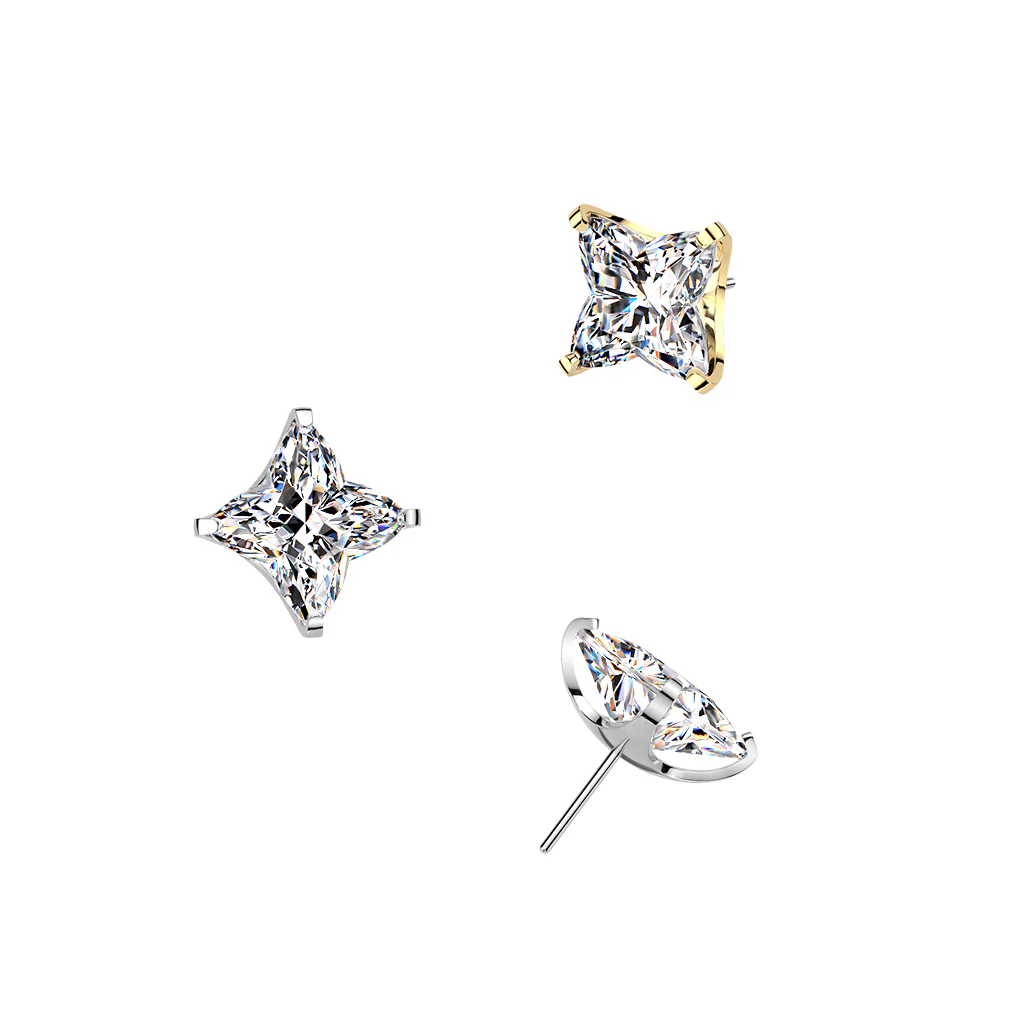 Titanium Threadless Push In Square Flower CZ Top For Ear, Lip - Image 3