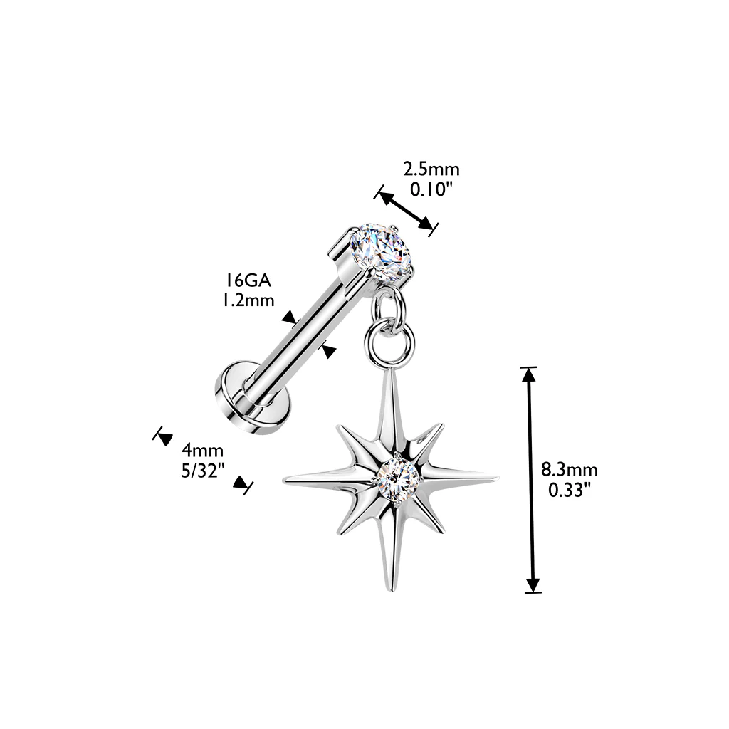 Titanium Threadless Push in Starburst Dangle Top Cartilage - Image 4