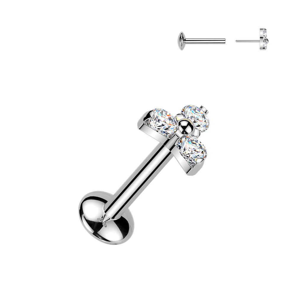 Titanium Threadless Push In Trinity Moissanite Top Labret Tragus Rock - Image 3