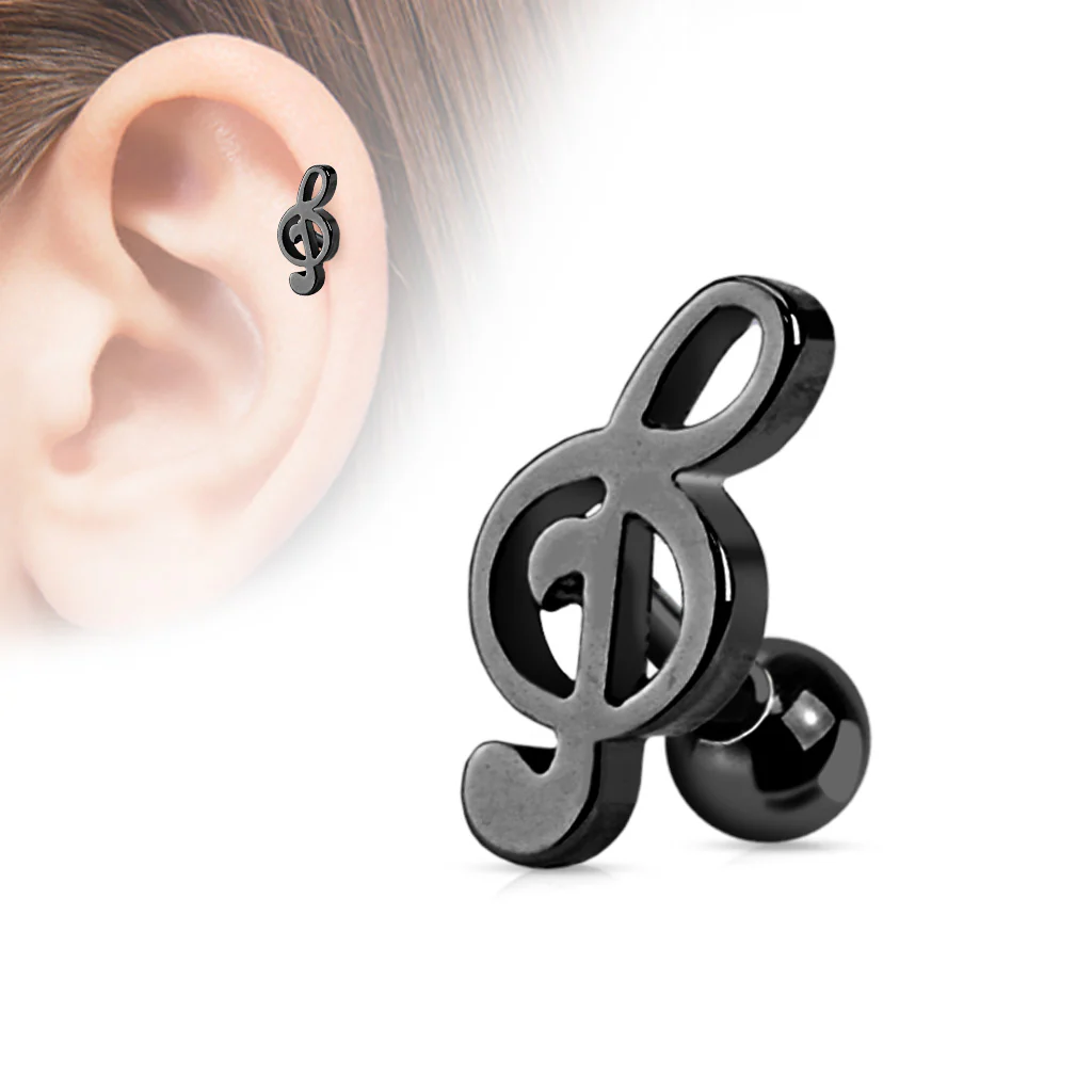 Treble Clef Music Note Ear Cartilage Tragus Helix Barbell Studs - Image 3