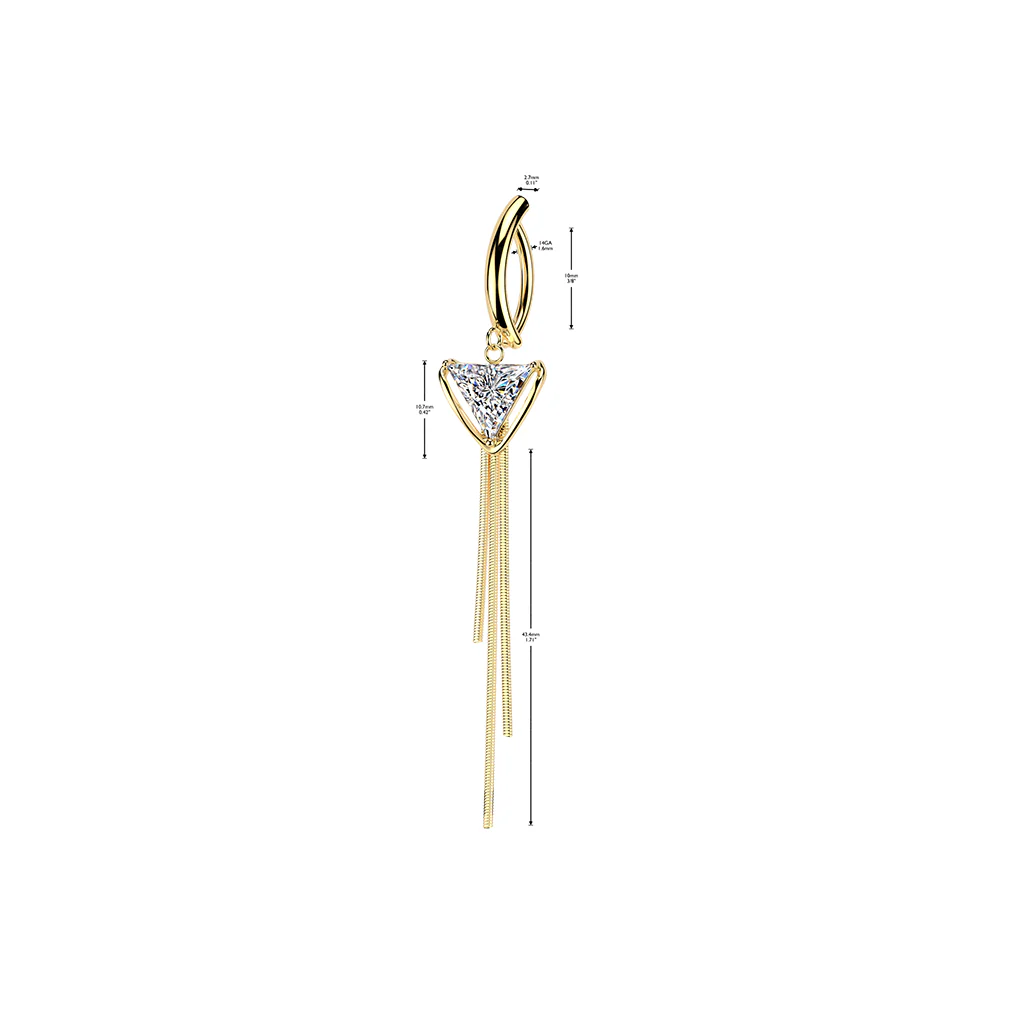 Triangle CZ & Triple Chain Dangle Hinged Clicker Belly Button Ring - Image 2
