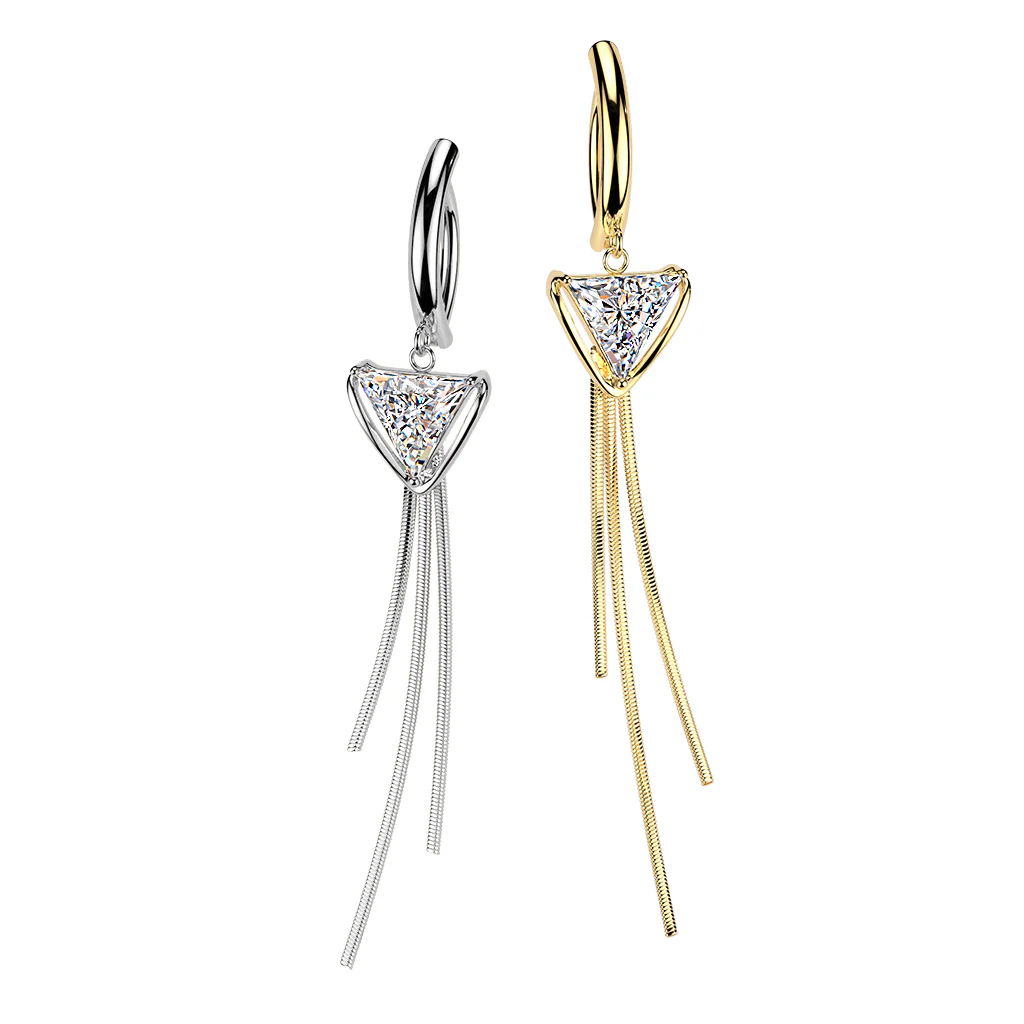 Triangle CZ & Triple Chain Dangle Hinged Clicker Belly Button Ring - Image 3