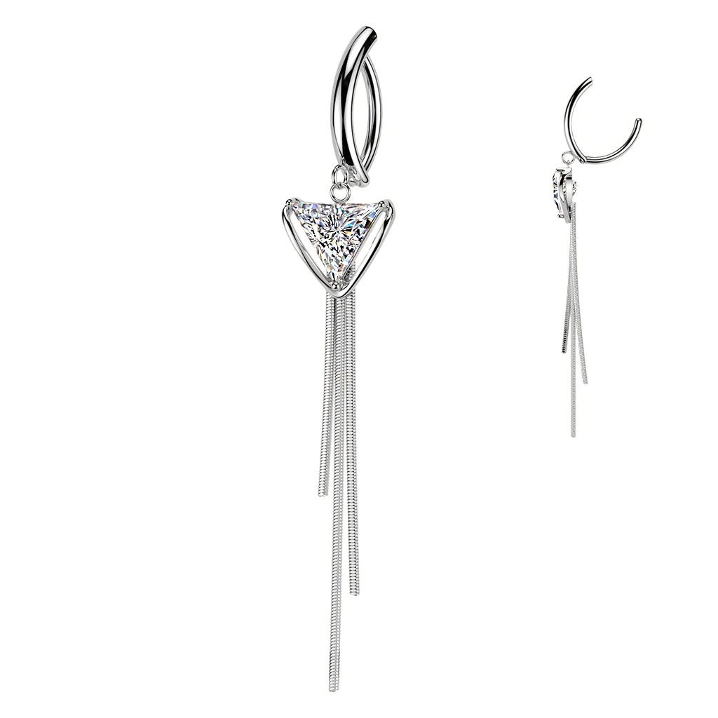 Triangle CZ & Triple Chain Dangle Hinged Clicker Belly Button Ring - Image 4