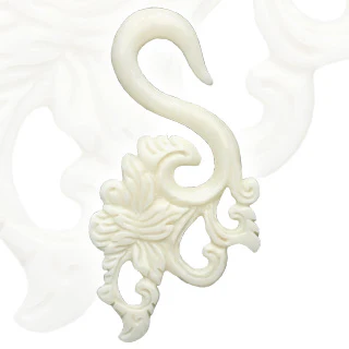 Tribal Floral Hand Carved Organic Bone Hooks Ear Taper Ear Plugs - Image 2
