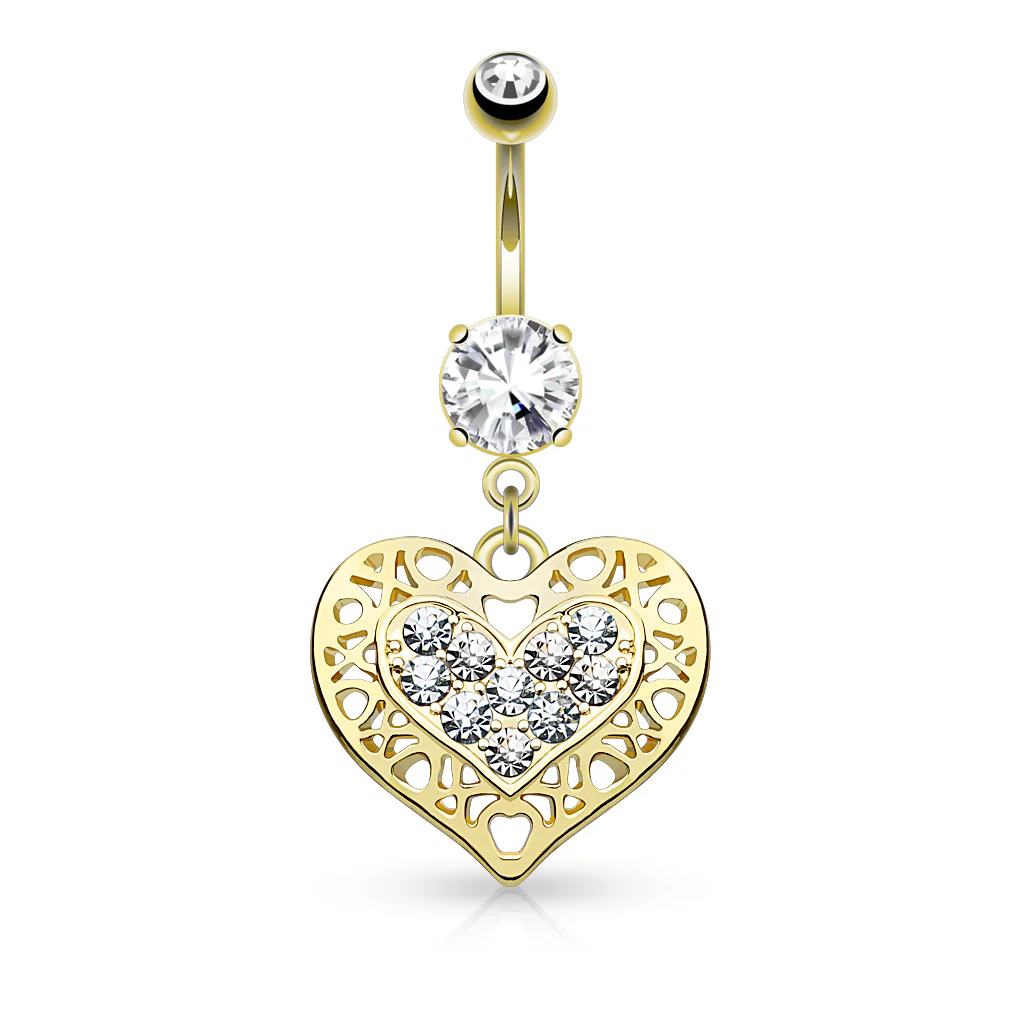 Tribal Heart Filigree CZ Dangle Belly Button Navel Rings - Image 3