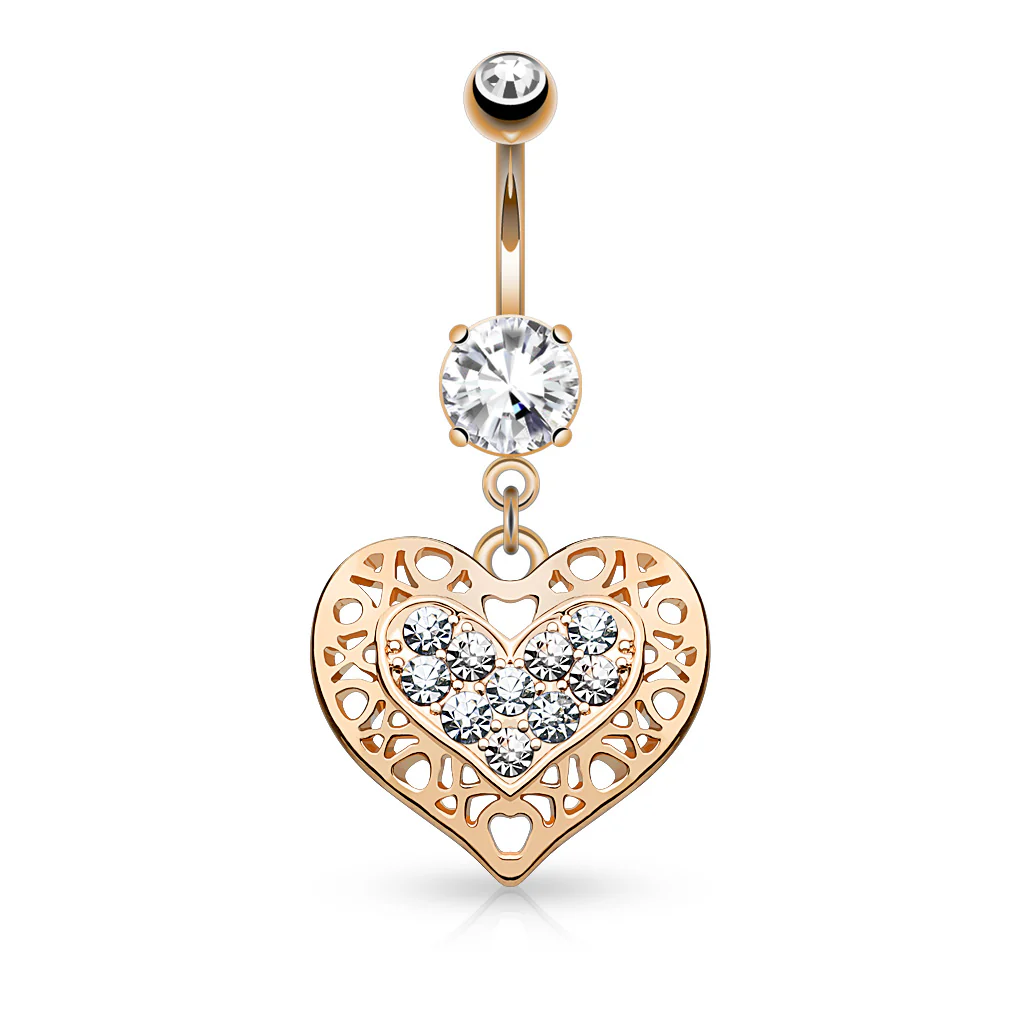 Tribal Heart Filigree CZ Dangle Belly Button Navel Rings - Image 4
