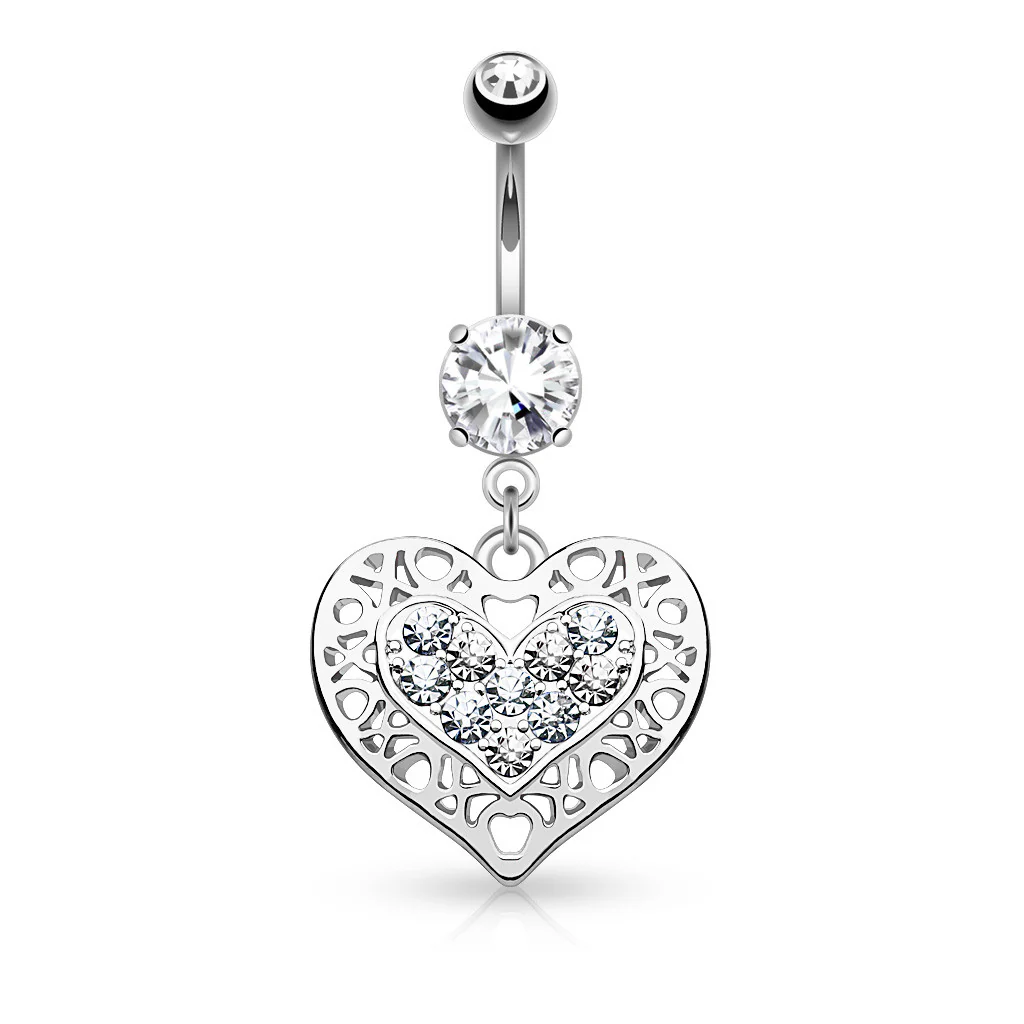 Tribal Heart Filigree Dangle Surgical Steel Belly Button Navel Rings - Image 2