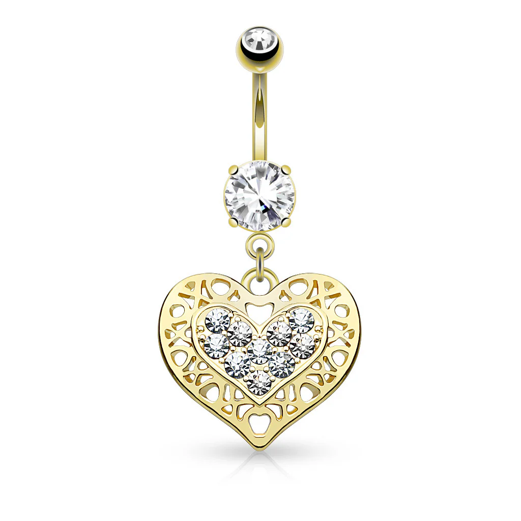 Tribal Heart Filigree Dangle Surgical Steel Belly Button Navel Rings - Image 3